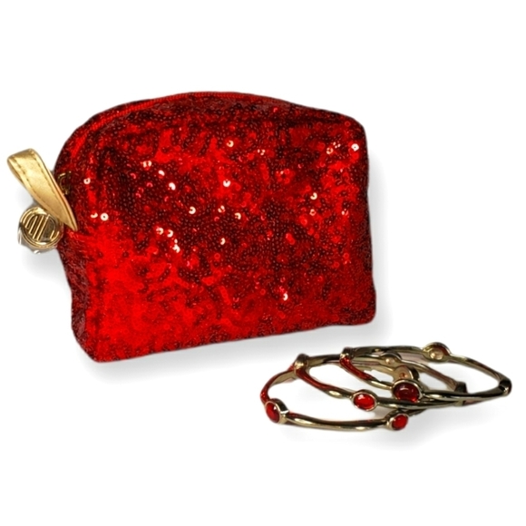 Gold & Ruby Bangle set in Merle Norman Bag - Picture 1 of 2
